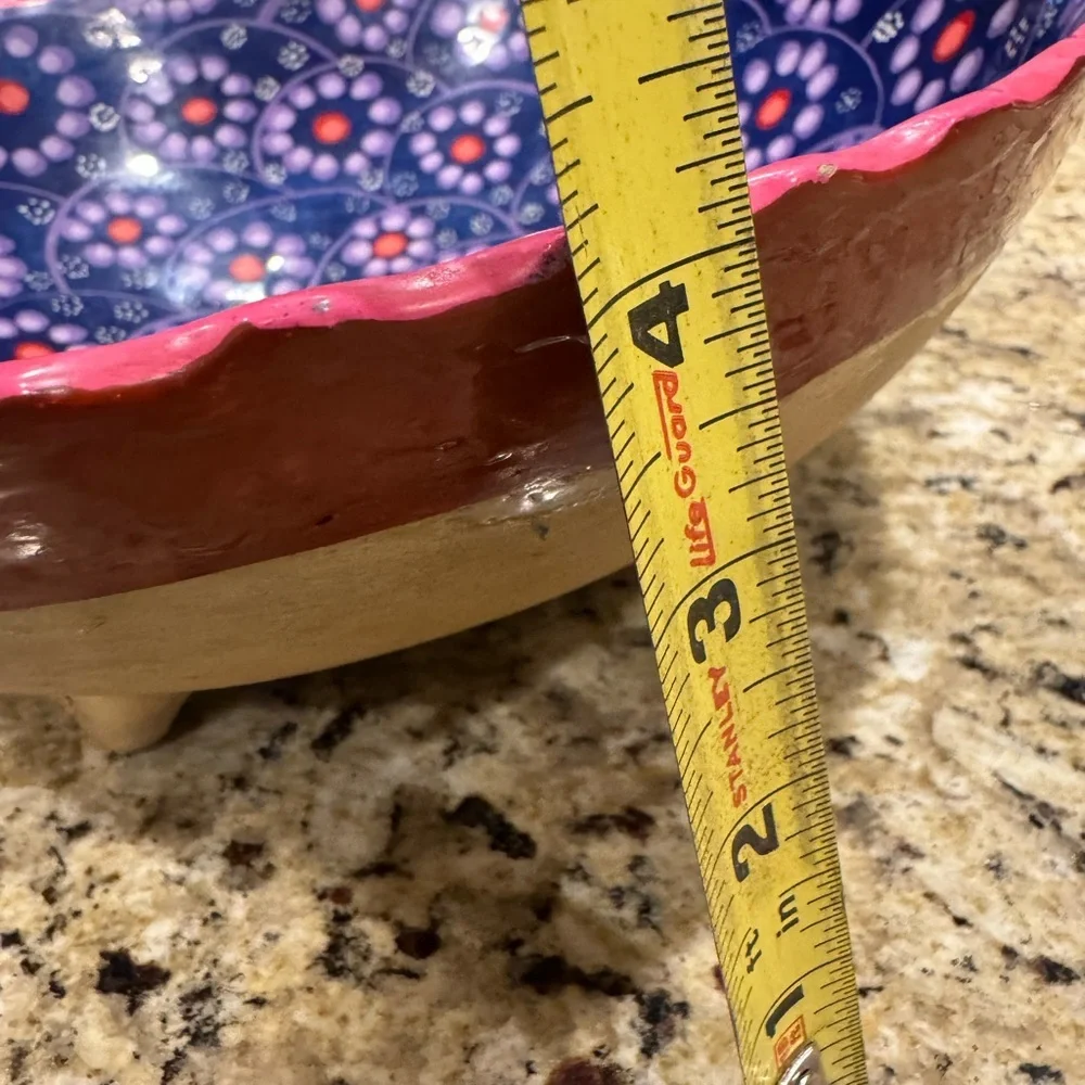 Vintage Pink Talavera Mexican Pottery Bowl circa 1980s 11" across Mexico pottery - Picture 3 of 4